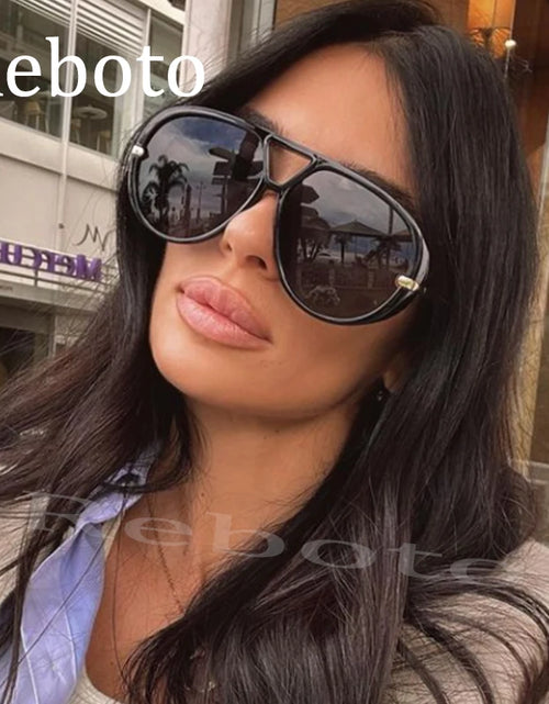 Load image into Gallery viewer, Fashion Punk Big Pilot Sunglasses Women Luxury 2025 Oversized Double Bridge Hollow Black Yellow Glasses Ladies Metal Female