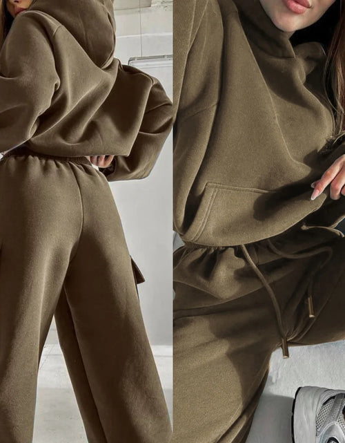 Load image into Gallery viewer, Hoodies Suit Winter Autumn Solid Casual Tracksuit Women Fleece 2 Pieces Set Sports Sweatshirts Pullover Jogger Sweatpants Outfit