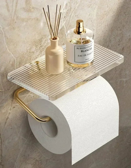 Load image into Gallery viewer, Luxury Gold Toilet Paper Holder with Shelf No Punching Acrylic Roll Paper Holder Tissue Hanger Bathroom Accessories  Bathroom
