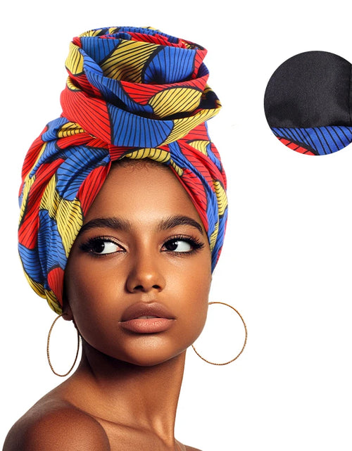 Load image into Gallery viewer, Woman African Satin Lined Turban Cap Big Flower Hat Floral Printed Headwrap Bonnet Headscarf Ladies