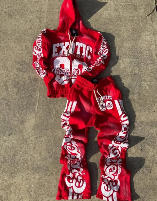 Load image into Gallery viewer, 2025 High Street Trendy Brand Fashion Letter Print Zipper Hoodie  Retro Hip Hop Rock Trousers Set Women
