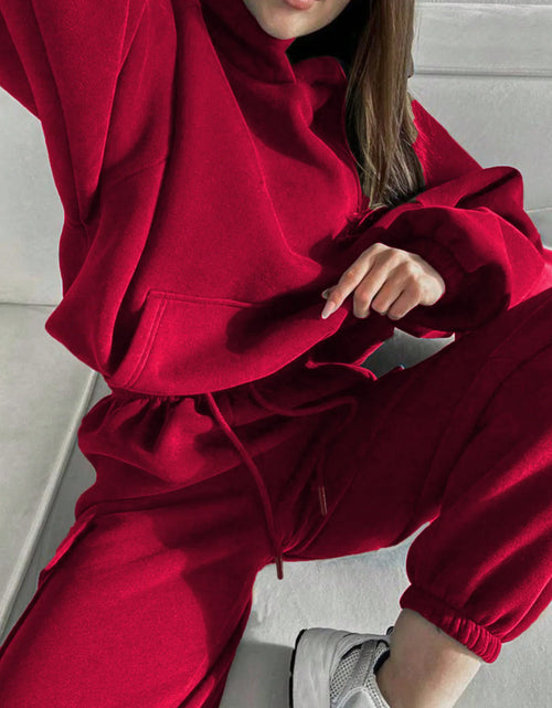 Load image into Gallery viewer, Hoodies Suit Winter Autumn Solid Casual Tracksuit Women Fleece 2 Pieces Set Sports Sweatshirts Pullover Jogger Sweatpants Outfit