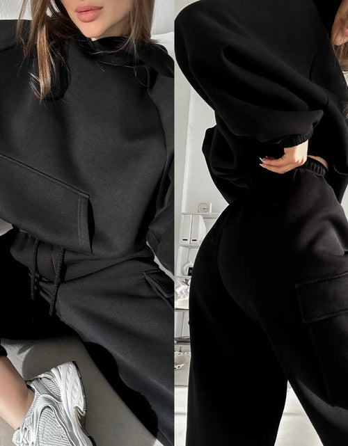 Load image into Gallery viewer, Hoodies Suit Winter Autumn Solid Casual Tracksuit Women Fleece 2 Pieces Set Sports Sweatshirts Pullover Jogger Sweatpants Outfit