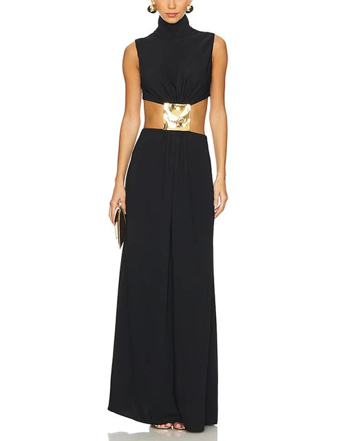 Load image into Gallery viewer, 2025 Summer Fashion Temperament Solid Long Dress Sexy Sleeveless Pleats Robe Dress  Hollow Backless Long Dress