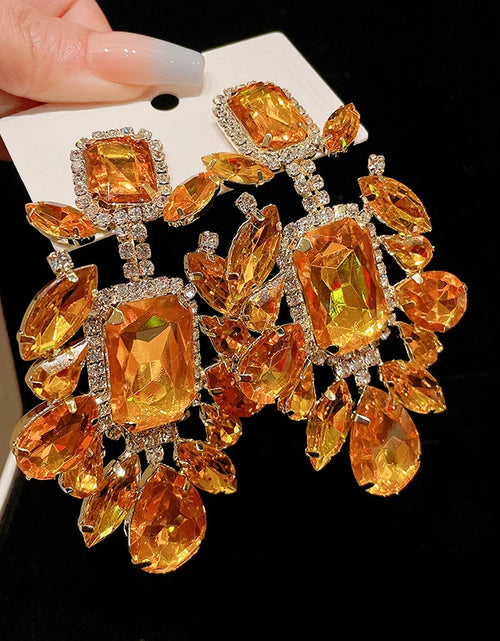 Load image into Gallery viewer, Women's Orange Rhinestone Geometric Dangle Earrings Retro Exaggerated Drop Earrings