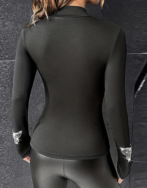 Load image into Gallery viewer, Fashion T shirts Woman  Butterfly Pattern Diamond Design Long Sleeve Shirts For Women Slim Tee