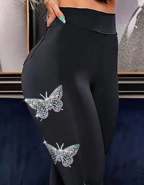Load image into Gallery viewer, Rhinestone Butterfly Pattern High Waist Skinny Pants