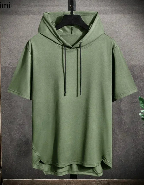 Load image into Gallery viewer, 2025 Men's Summer Hoodies T-shirts Short Sleeve Solid Color Loose Hooded Drawstring Pullover Tops