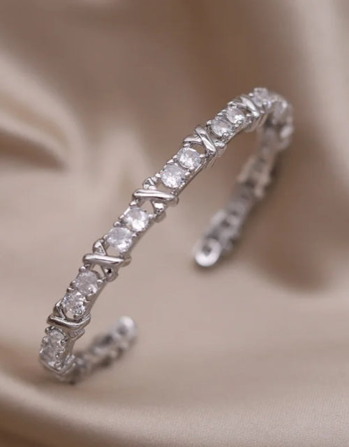 Load image into Gallery viewer, Elegant Women's Two-Color Gold , Silver and Multi Gold and silver Letter X Bracelet Fashionable French Design Accessory Cubic Zirconia Cuff