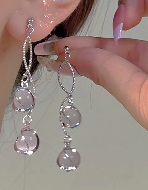 Load image into Gallery viewer, Elegant Long Copper Drop Earrings with round Cut Synthetic Gems