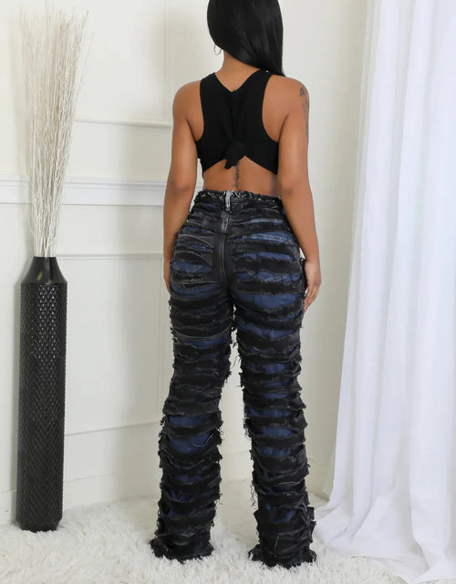 Load image into Gallery viewer, Street Denim Pants Women Ripped Out Striped High Waist Zipper Jeans