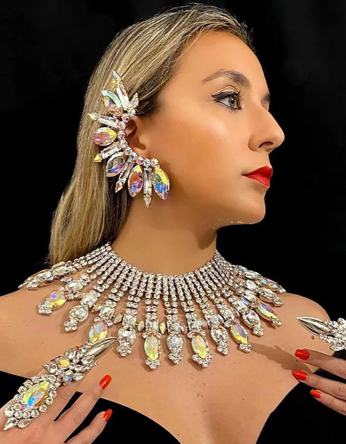Load image into Gallery viewer, Large Shiny Rhinestone Crystal Statement Clip Earrings for Women Exaggerate Ear Cuff No Piercing Fashion Jewelry