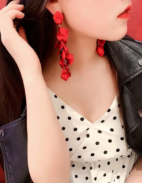 Load image into Gallery viewer, Bohemian Rose Petal Earrings Flower Red Yellow Blue Colors Flower Drop Earrings