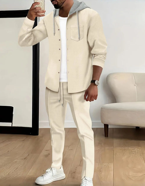 Load image into Gallery viewer, new Waffle men's casual slim-fit hooded long-sleeved cardigan matching color fashion high quality tracksuit pa