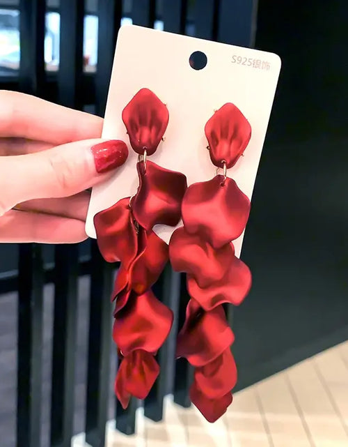 Load image into Gallery viewer, Bohemian Rose Petal Earrings Flower Red Yellow Blue Colors Flower Drop Earrings