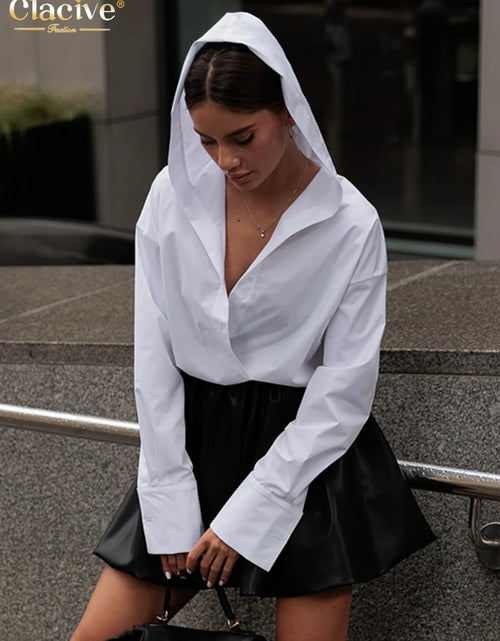Load image into Gallery viewer, Fashion Loose White Cotton Women's Shirt 2025 Elegant Hooded Long Sleeve Blouses