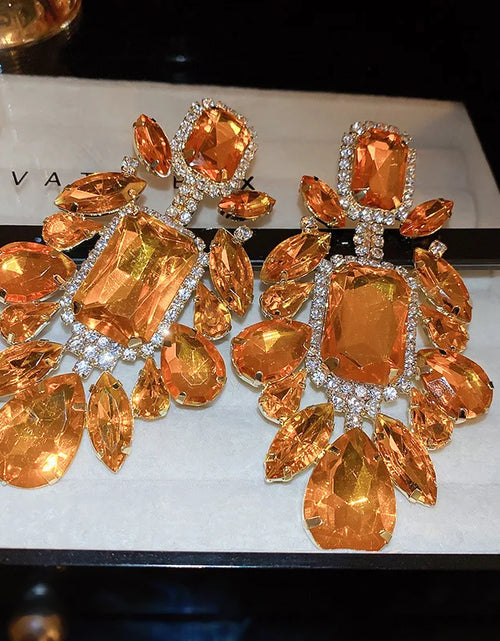 Load image into Gallery viewer, Women's Orange Rhinestone Geometric Dangle Earrings Retro Exaggerated Drop Earrings