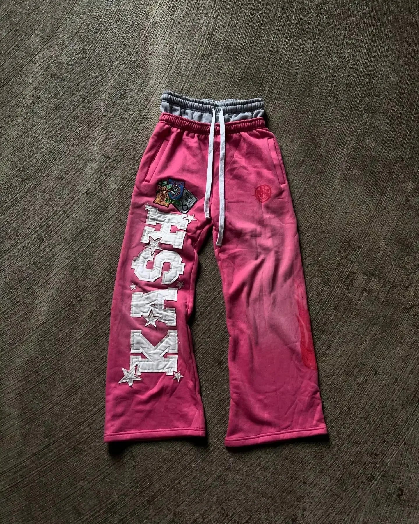 Sweatpants Men  Letter Patch Retro Double Layer Design Baggy Elastic Waist Jogging Casual Pants, Three different varieties
