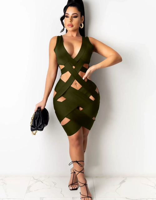 Load image into Gallery viewer, Sleeveless Tight Dress Hollow Out Sheath Mini Black Sexy Bodycon Dress Women