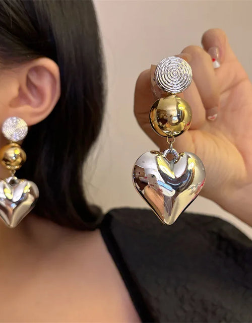 Load image into Gallery viewer, Heart Shape Metal Pendant Fashion Stud Earrings Silver and Gold Colored