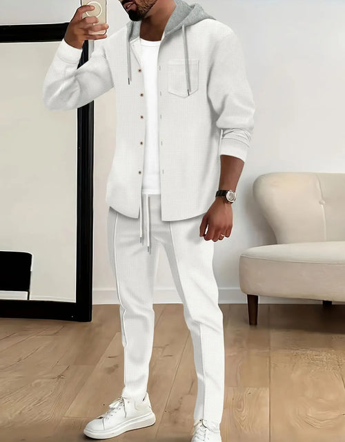 Load image into Gallery viewer, new Waffle men's casual slim-fit hooded long-sleeved cardigan matching color fashion high quality tracksuit pa
