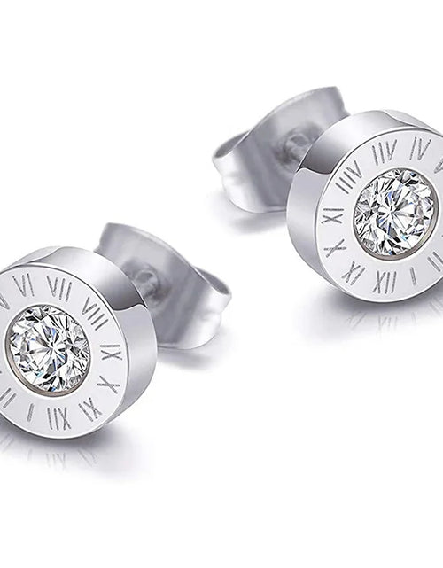 Load image into Gallery viewer, Fashion New Stainless Steel Acrylic Crystal Stud Jewelry Vintage Roman Numerals Small Earring