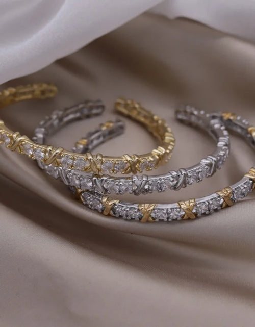 Load image into Gallery viewer, Elegant Women's Two-Color Gold , Silver and Multi Gold and silver Letter X Bracelet Fashionable French Design Accessory Cubic Zirconia Cuff