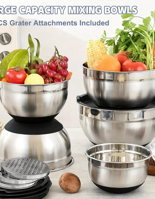 Load image into Gallery viewer, 8pcs Mixing Bowls with Airtight Lids Stainless Steel Mixing Bowl Set, Attachments  Bottoms, Black Kitchen Bowls, Baking Serving