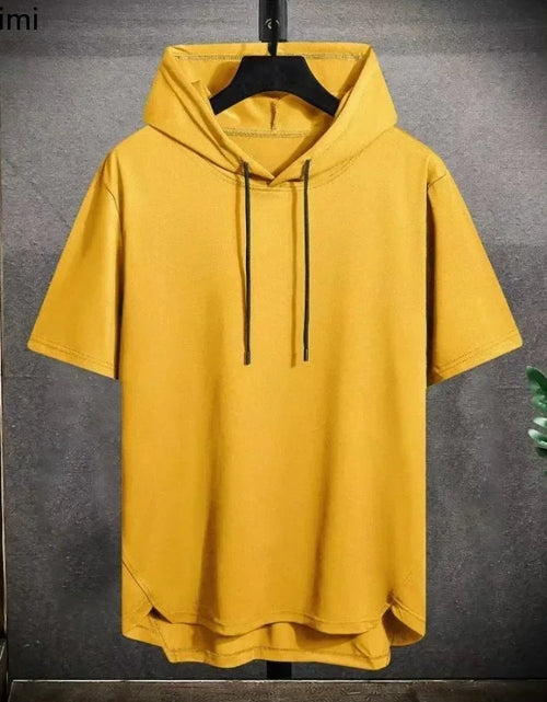Load image into Gallery viewer, 2025 Men's Summer Hoodies T-shirts Short Sleeve Solid Color Loose Hooded Drawstring Pullover Tops