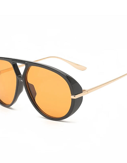 Load image into Gallery viewer, Fashion Punk Big Pilot Sunglasses Women Luxury 2025 Oversized Double Bridge Hollow Black Yellow Glasses Ladies Metal Female