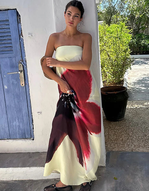 Load image into Gallery viewer, Sexy Strapless Print Floral Belt Women Maxi Dress Yellow Backless Vacation Dress Loose
