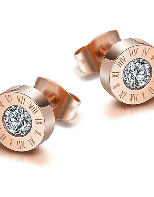 Load image into Gallery viewer, Fashion New Stainless Steel Acrylic Crystal Stud Jewelry Vintage Roman Numerals Small Earring