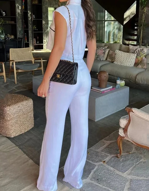 Load image into Gallery viewer, Women Two Piece Set  Contrast Button Sleeveless Vest Jacket Slim Top Loose With Pockets Pants Sets
