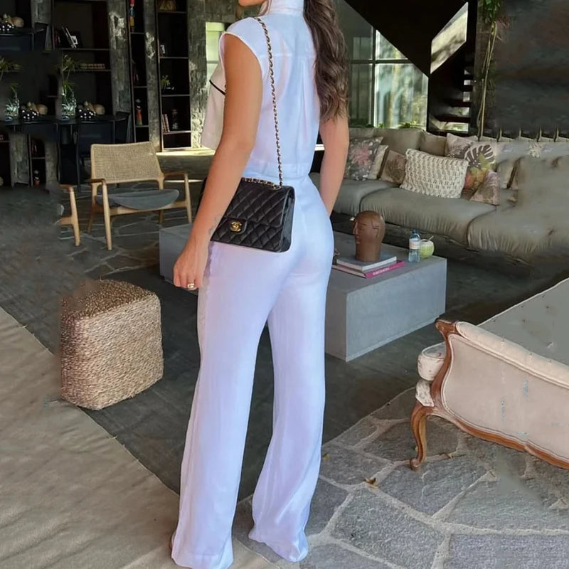 Women Two Piece Set  Contrast Button Sleeveless Vest Jacket Slim Top Loose With Pockets Pants Sets