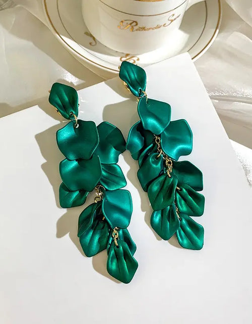Load image into Gallery viewer, Bohemian Rose Petal Earrings Flower Red Yellow Blue Colors Flower Drop Earrings