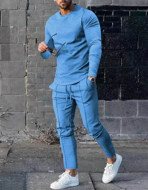 Load image into Gallery viewer, 2025 Spring New Men's Casual Sport Two-pieces Fashion Solid Long Sleeve O-neck T-shirt and Sweatpants Suits Men Tracksuit Outfit