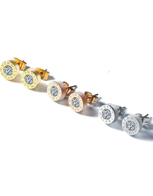 Load image into Gallery viewer, Fashion New Stainless Steel Acrylic Crystal Stud Jewelry Vintage Roman Numerals Small Earring