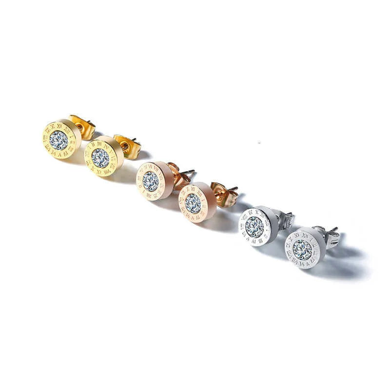 Fashion New Stainless Steel Acrylic Crystal Stud Jewelry Vintage Roman Numerals Small Earring