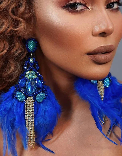 Load image into Gallery viewer, Bo ho Electric Blue Feather Tassel Dangling Earrings
