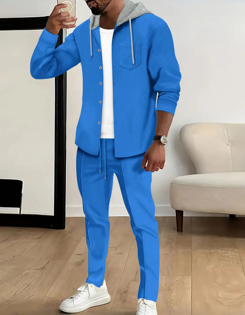 Load image into Gallery viewer, new Waffle men's casual slim-fit hooded long-sleeved cardigan matching color fashion high quality tracksuit pa