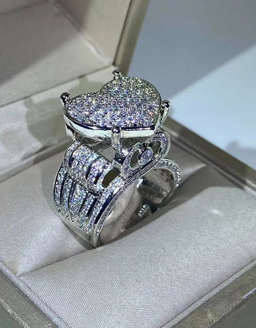 Load image into Gallery viewer, New 925 Silver Exquisite Big Heart Ring 5A CZ Micro Pave Cubic Zirconia Ring Fully Iced Out Bling  Women Jewelry