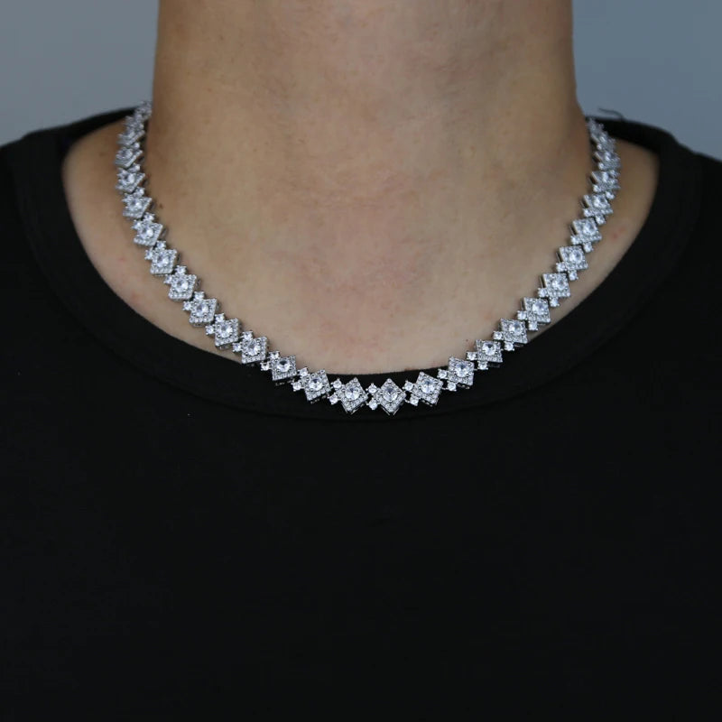 Bling CZ Hip Hop Charm Necklace for Men & Women Iced out Cluster Square Chain Fashion Jewelry