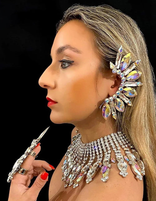 Load image into Gallery viewer, Large Shiny Rhinestone Crystal Statement Clip Earrings for Women Exaggerate Ear Cuff No Piercing Fashion Jewelry