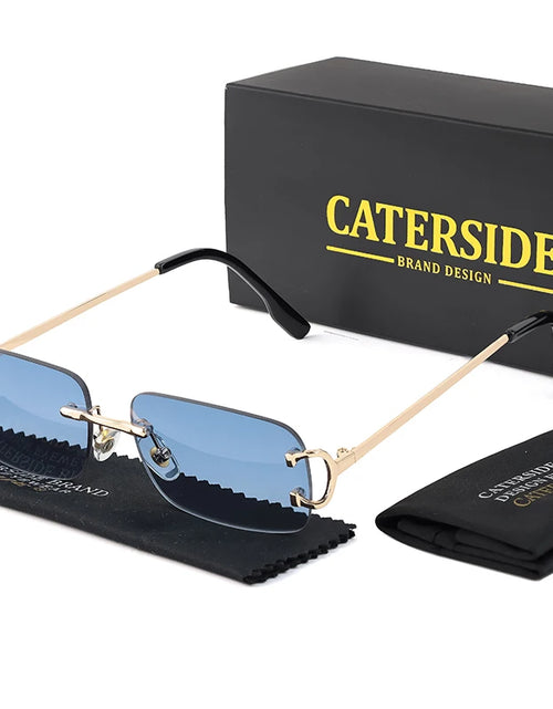 Load image into Gallery viewer, CATERSIDE Rectangular Sunglasses Men Rimless White Copper Small Square  Gradient Lens Outdoor Eyewear UV400