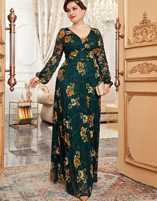 Load image into Gallery viewer, Spring Summer Lace Mesh Floral Print Lantern Sleeve Dress New Plus Size