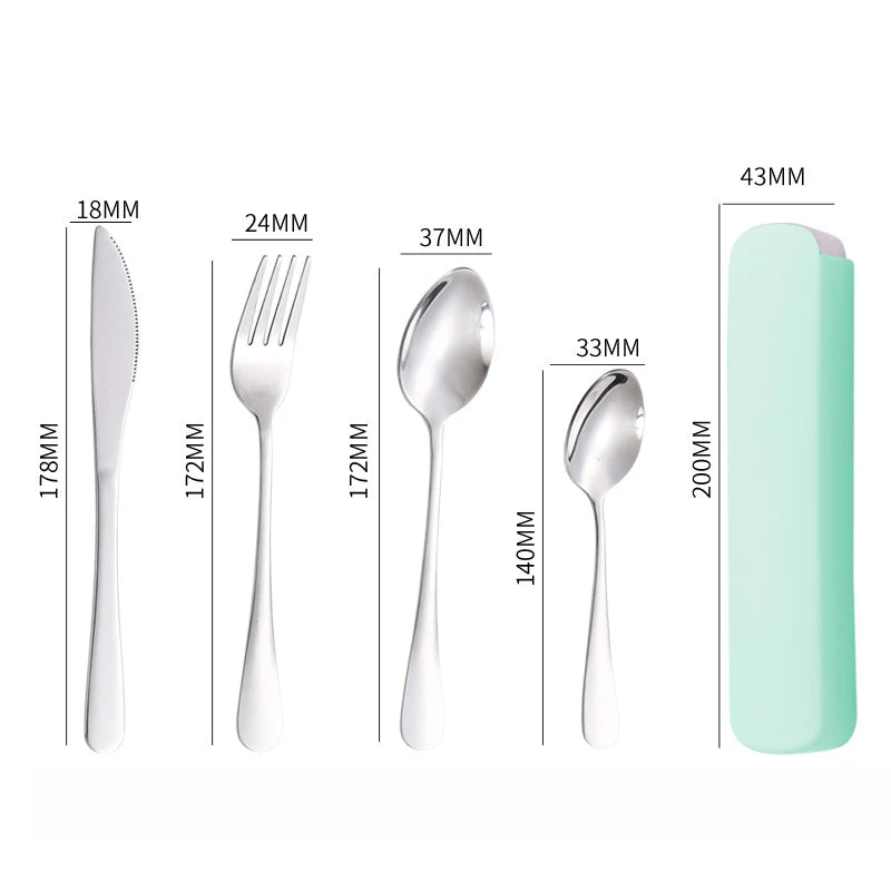 4 Pieces of Knives, Forks, Spoons and Tableware, Tableware with Storage Box, Portable Tableware