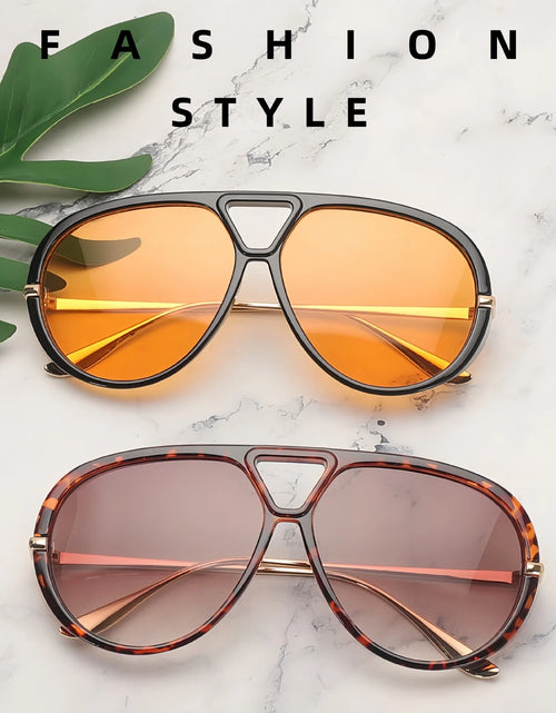 Load image into Gallery viewer, Fashion Punk Big Pilot Sunglasses Women Luxury 2025 Oversized Double Bridge Hollow Black Yellow Glasses Ladies Metal Female