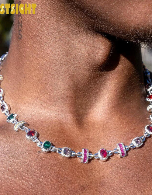 Load image into Gallery viewer, New Colour Oval Square Charm Necklace Silver Color Iced Out Cubic Zircon Cuban Chain Choker Women Men Fashion Hip Hop Jewelry
