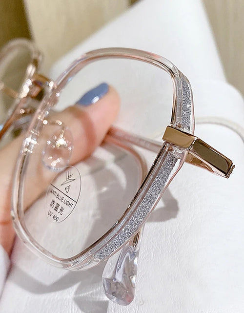 Load image into Gallery viewer, Oversized Anti Blue Light Glasses  Diamond Studded Oversized Square Eyeglasses With Glitter Frames