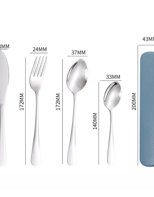 Load image into Gallery viewer, 4 Pieces of Knives, Forks, Spoons and Tableware, Tableware with Storage Box, Portable Tableware